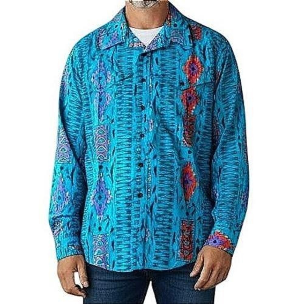 Wrangler Cowboy Cut Western Shirt Mens 17-35 XL‎ Turquoise Southwestern Made USA